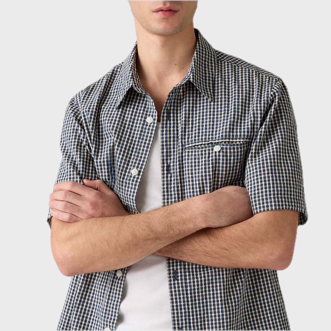 Short-Sleeve Zandt Cropped Shirt | Ian Dobby Plaid — view 3