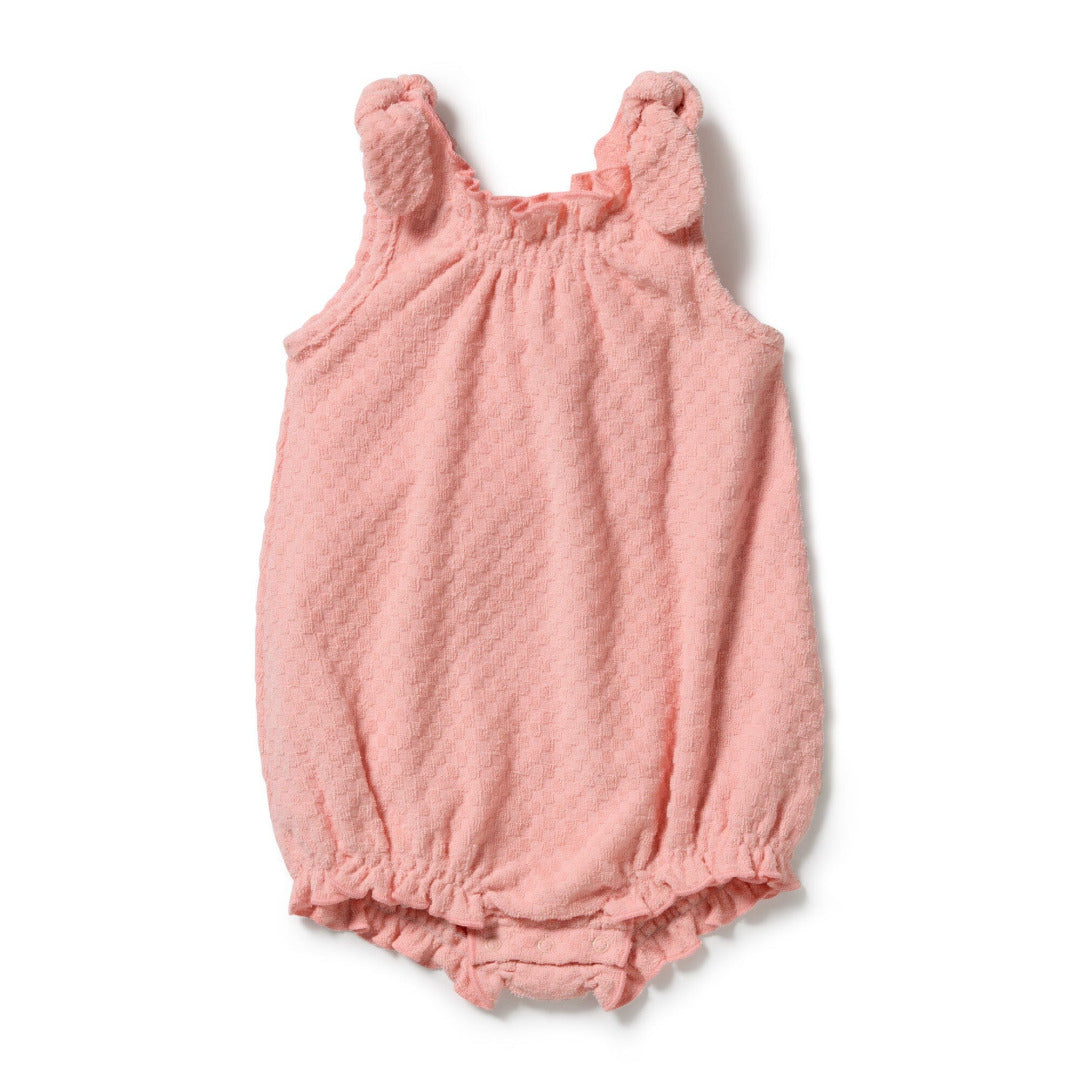 Petal Pink Check Organic Terry Tie Playsuit — image 1