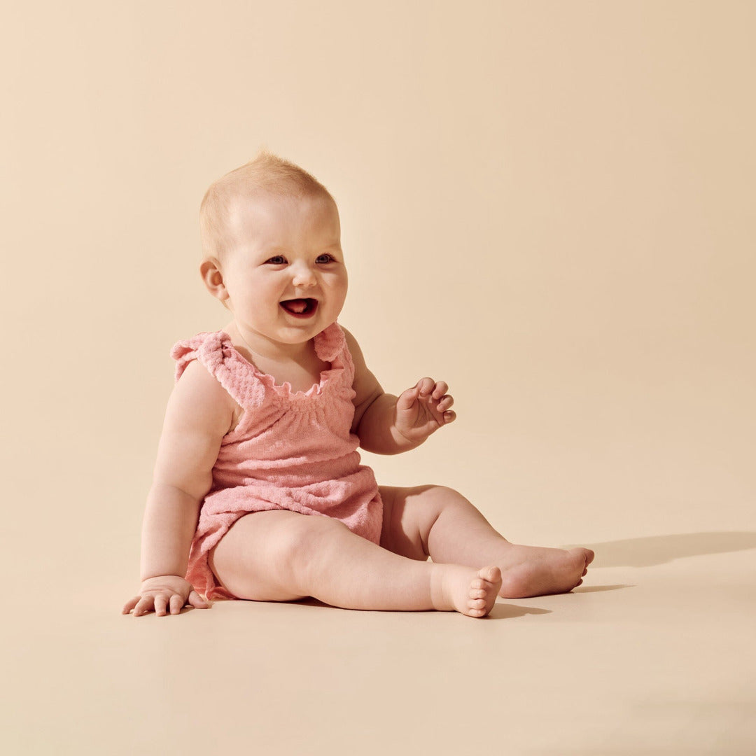 Petal Pink Check Organic Terry Tie Playsuit — image 2
