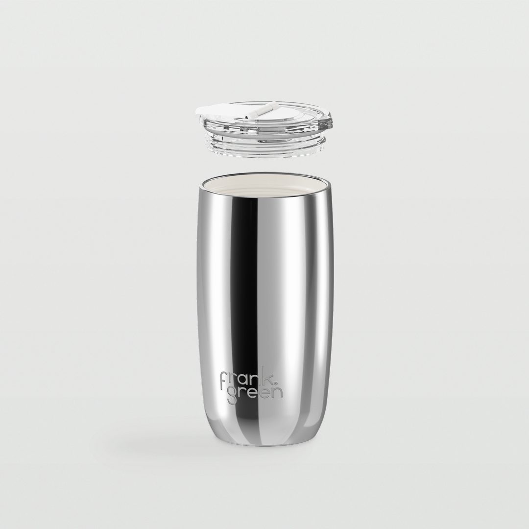 Edition II Coffee Cup with Hinge Lid (475ml) | Chrome Silver — image 3