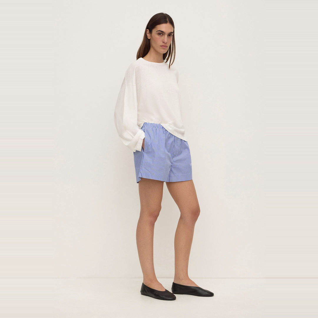 Ava Stripe Cotton Poplin Short | Navy Stripe — image 3