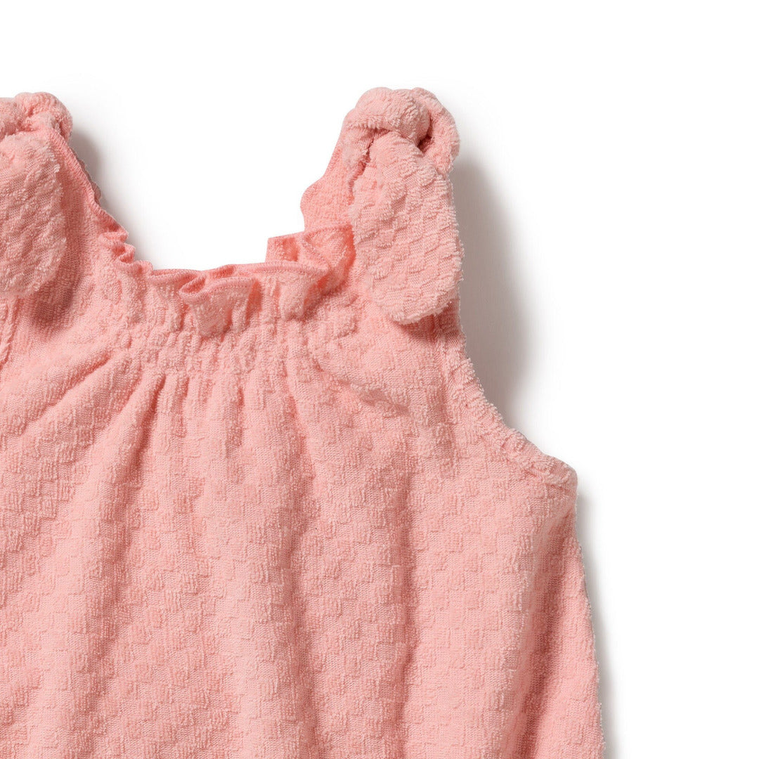 Petal Pink Check Organic Terry Tie Playsuit — image 4