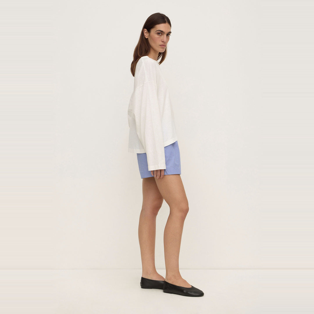 Ava Stripe Cotton Poplin Short | Navy Stripe — image 4