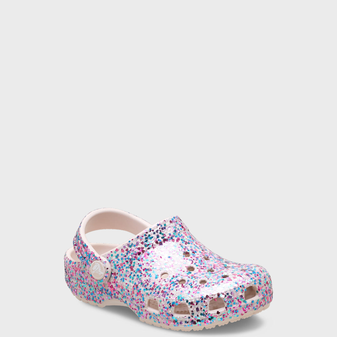 Toddler Classic Dazzle Glitter Clog | Cocoa Crème — Angle view