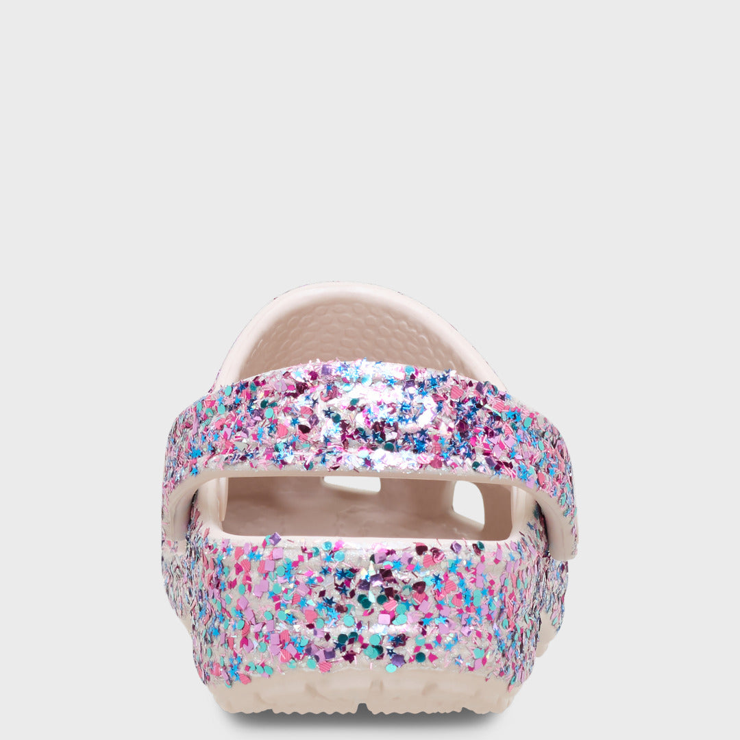 Toddler Classic Dazzle Glitter Clog | Cocoa Crème — Back view