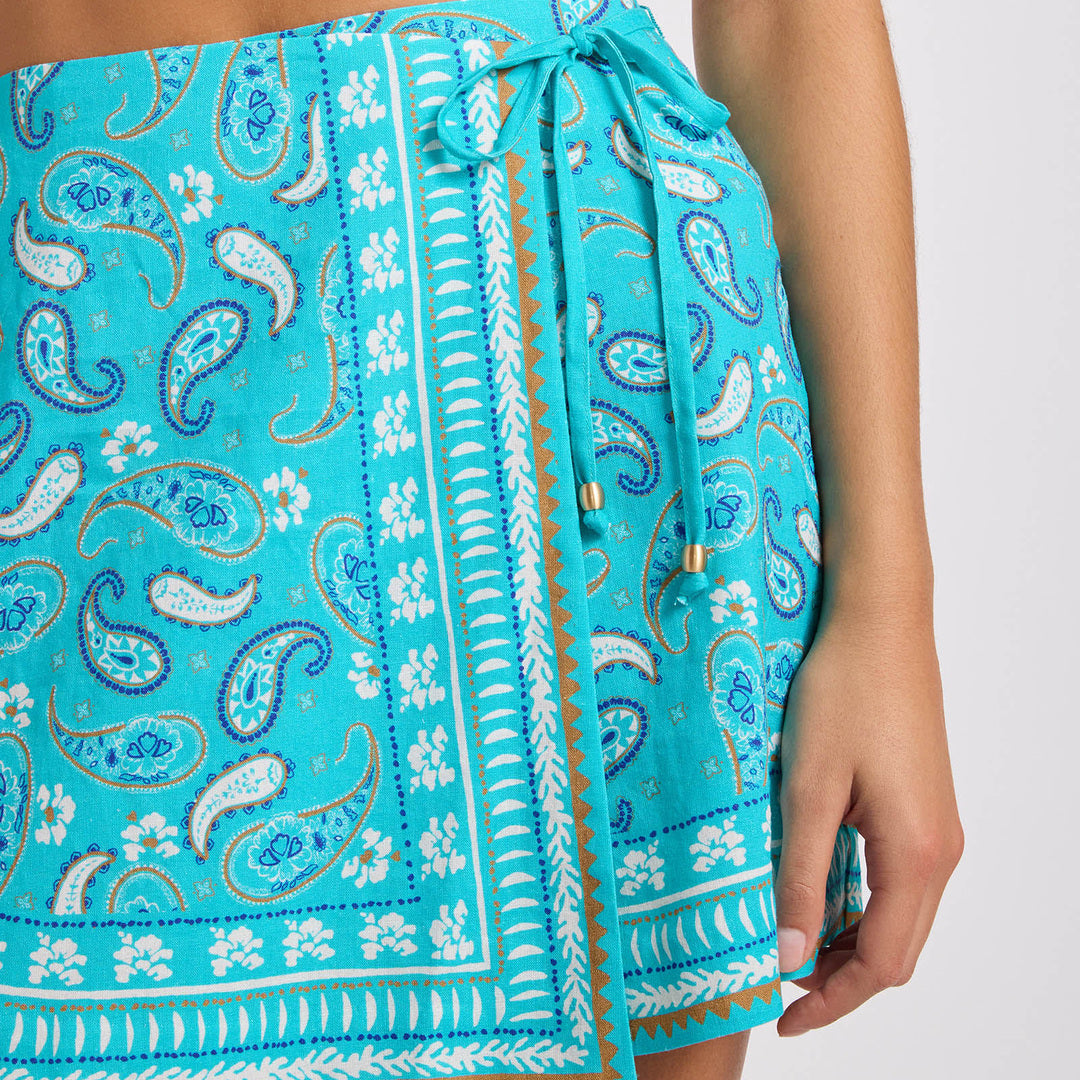 Wrap Mini Skirt | Turquoise Sea
