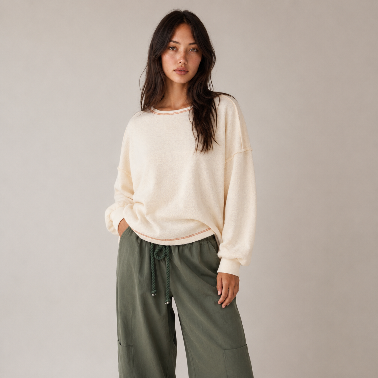 Overlap Open Back Oversized Reverse Stitched
Top | Cream