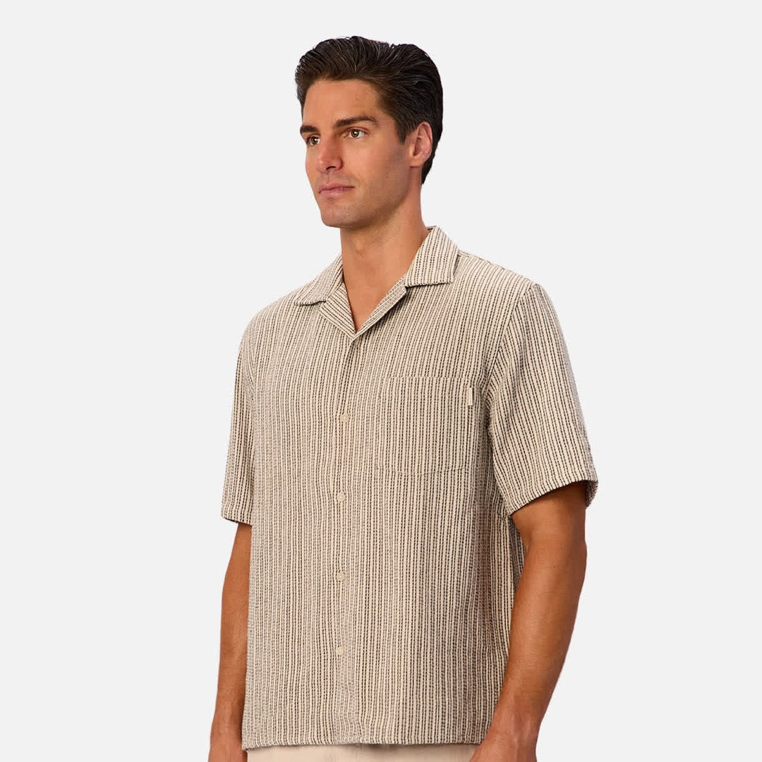The Matera Short Sleeve Shirt | Sand / Charcoal official Industrie view 3