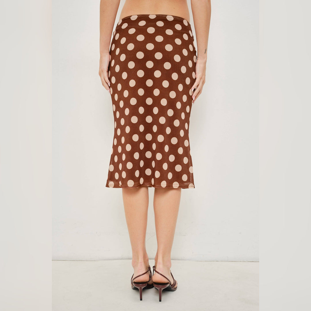 Anna Polka Dot Midi Skirt | Brown-Beige — image 1