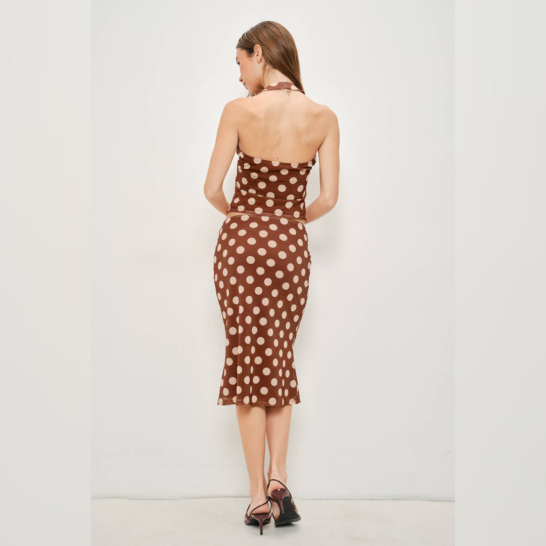 Anna Polka Dot Midi Skirt | Brown-Beige — image 3