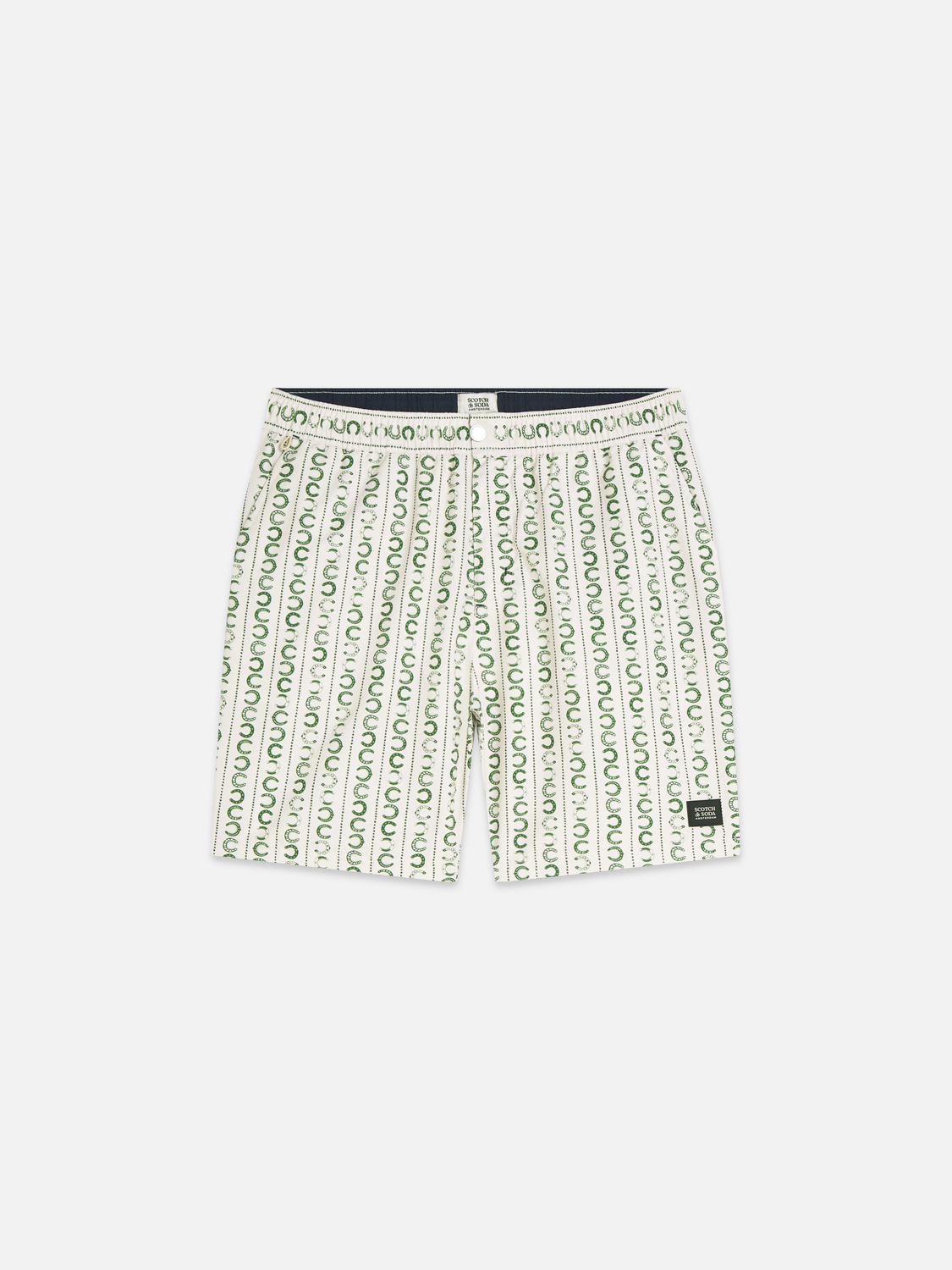Scotch & Soda Printed Swim Shorts Horseshoe Stripe Eggnog worn front