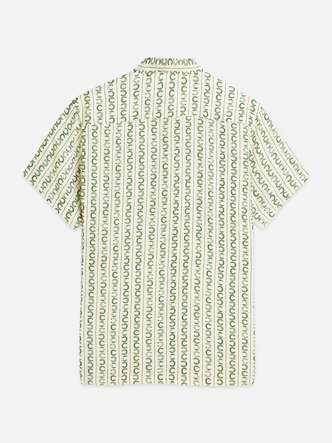 Scotch & Soda Printed Linen Short Sleeve Shirt Horseshoe Stripe Eggnog worn back