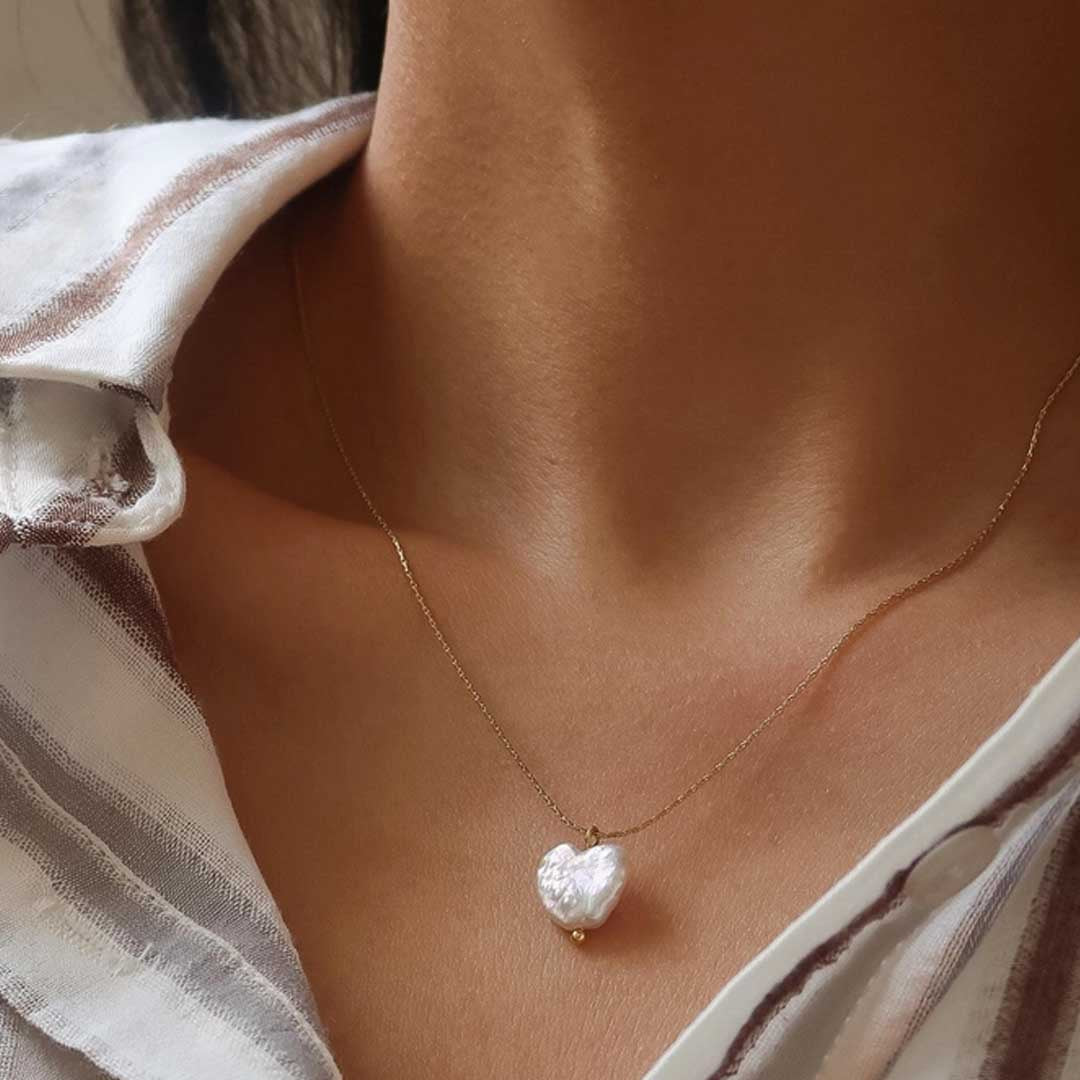 Mémoire Pearl Heart Necklace | 18k Gold
