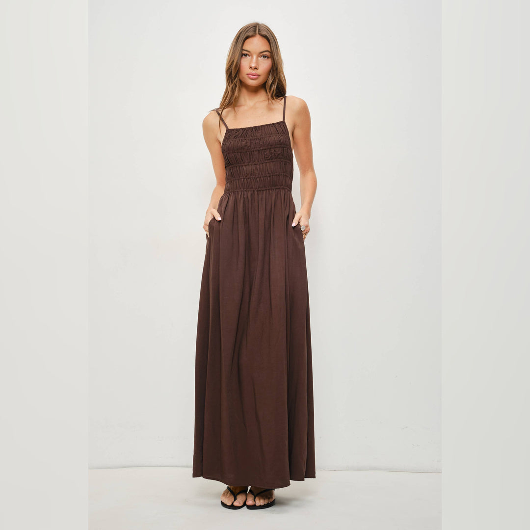 Adley Smocked Maxi Dress | Chocolate — image 1