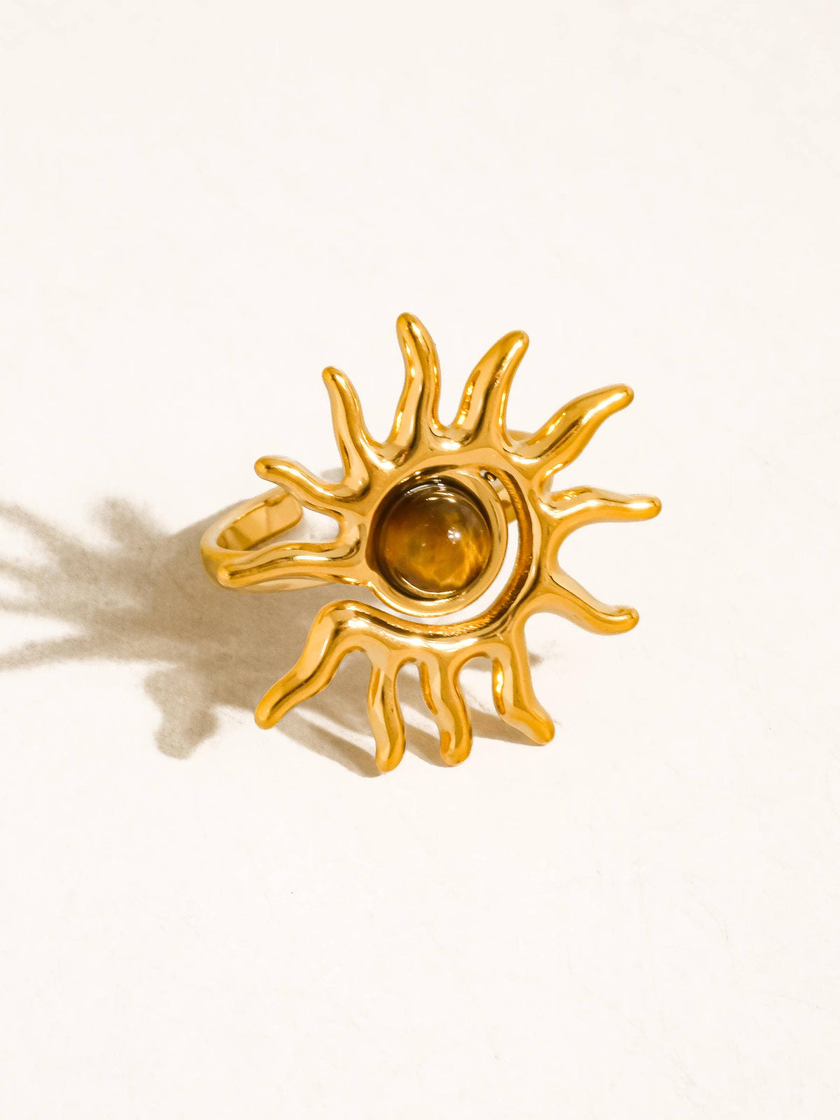 Hawthorne Tiger Eye Sun Ring | 18K Gold & Brown