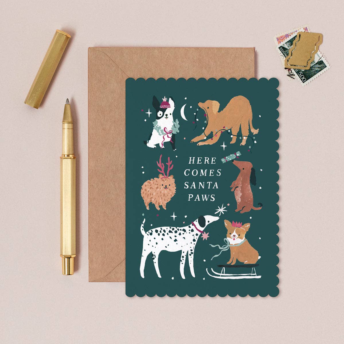 Santa Paws Dogs Christmas Card | Dog Holiday Cards 2026