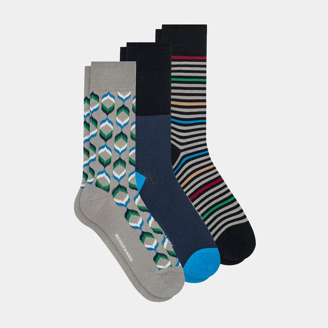 3-Pack Pattern Crew Socks | Medium grey
