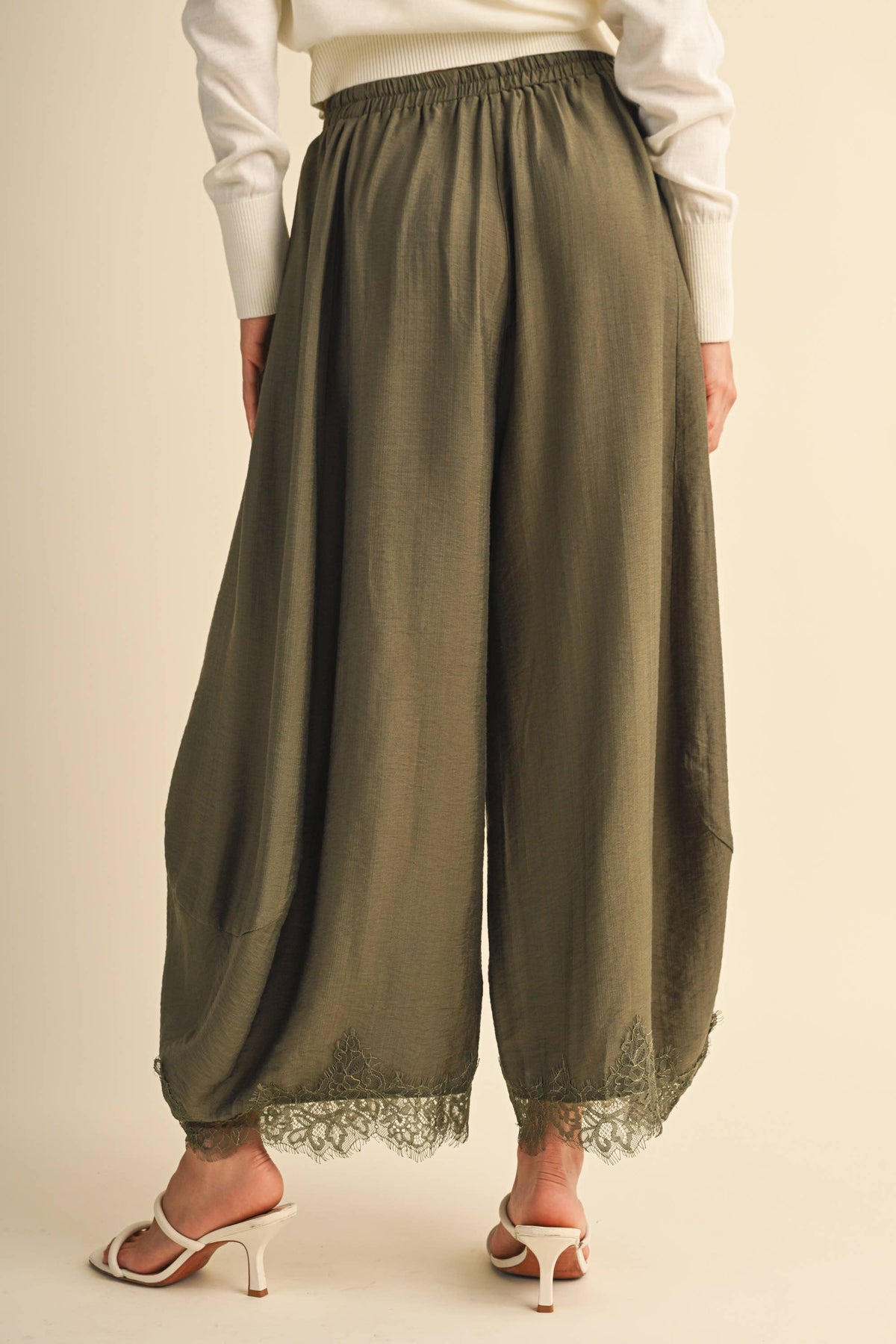 Lace Trim Barrel Pants | Olive