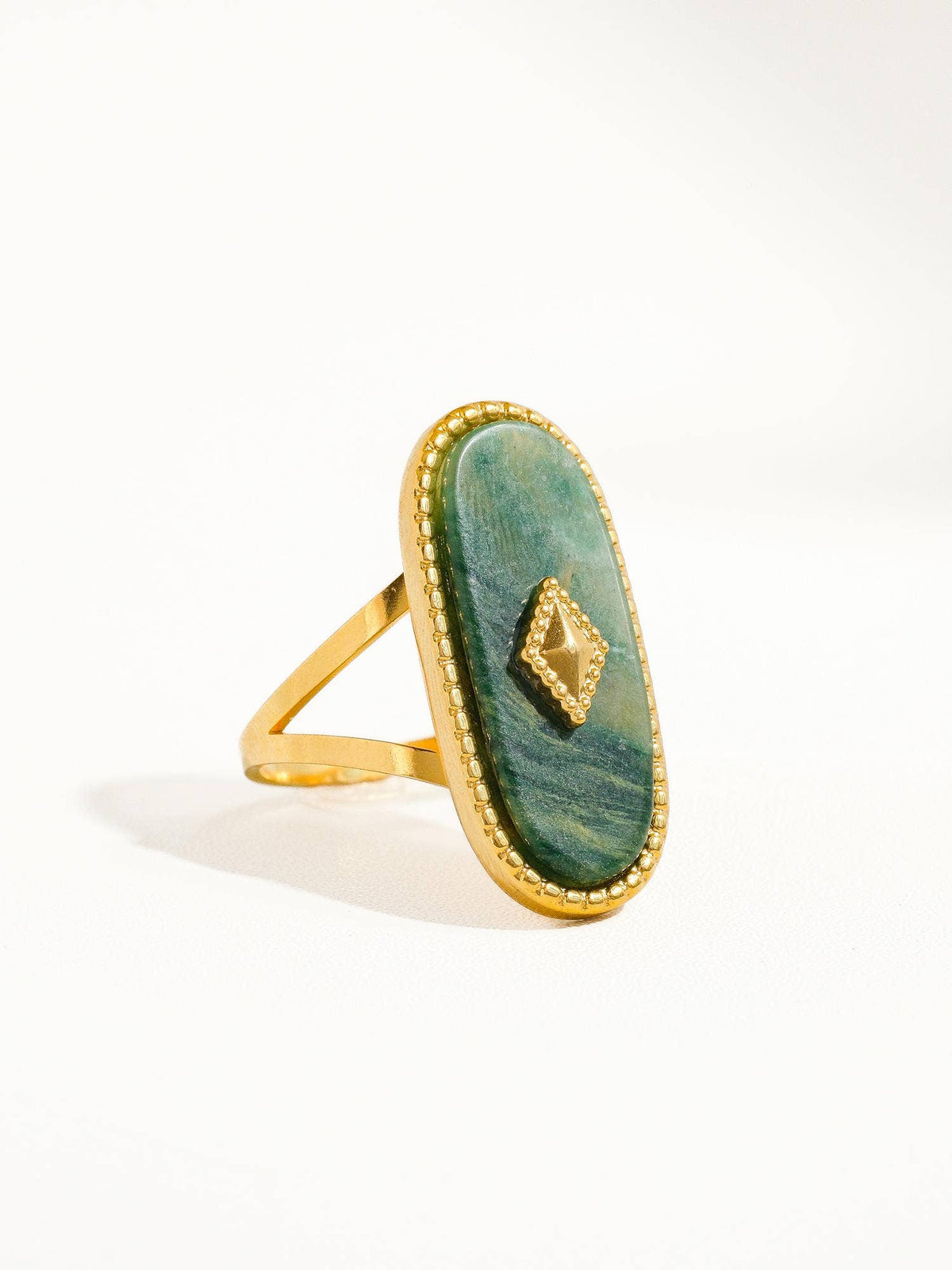 Dakota Non Tarnish Adjustable Ring with Natural Stone | Green