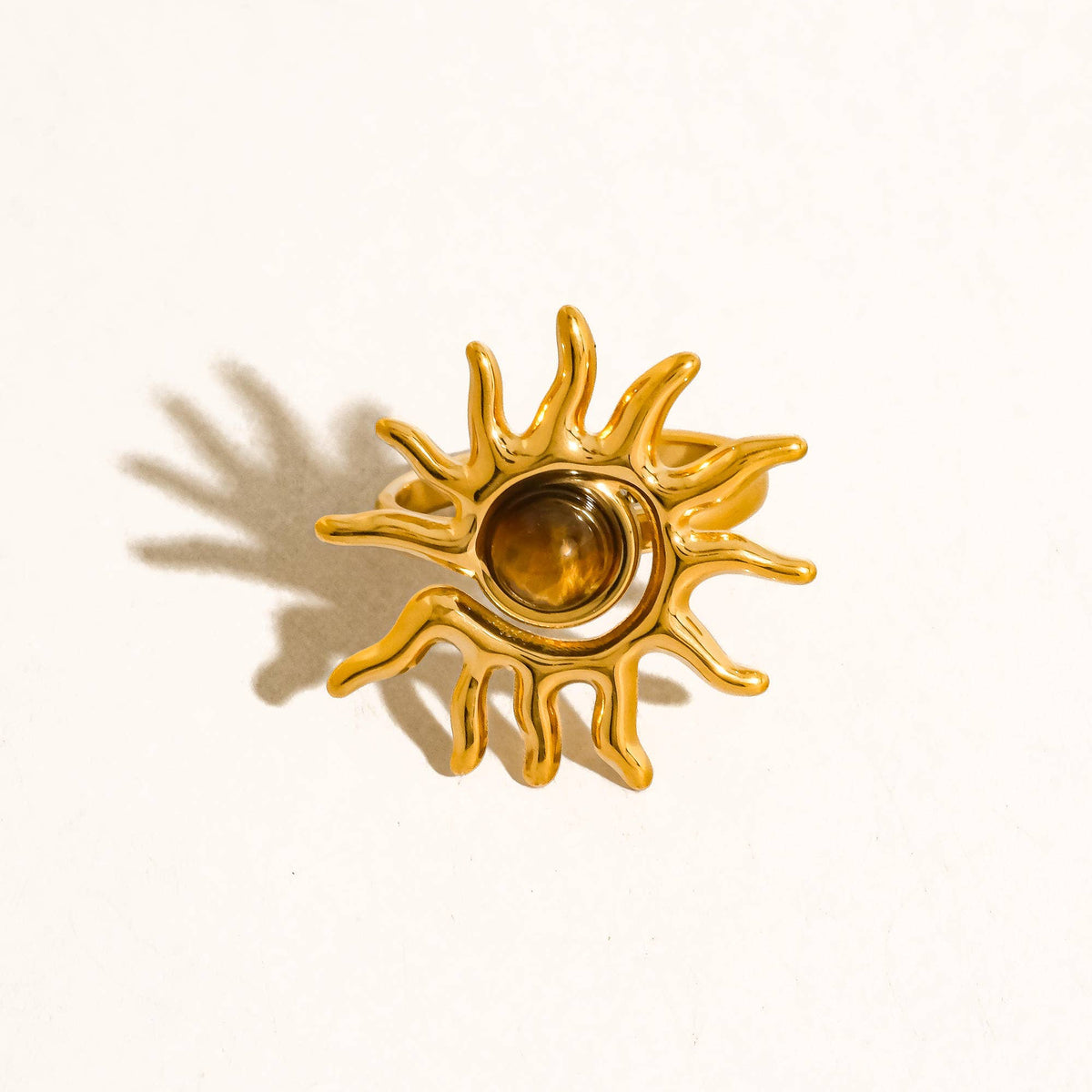 Hawthorne Tiger Eye Sun Ring | 18K Gold & Brown