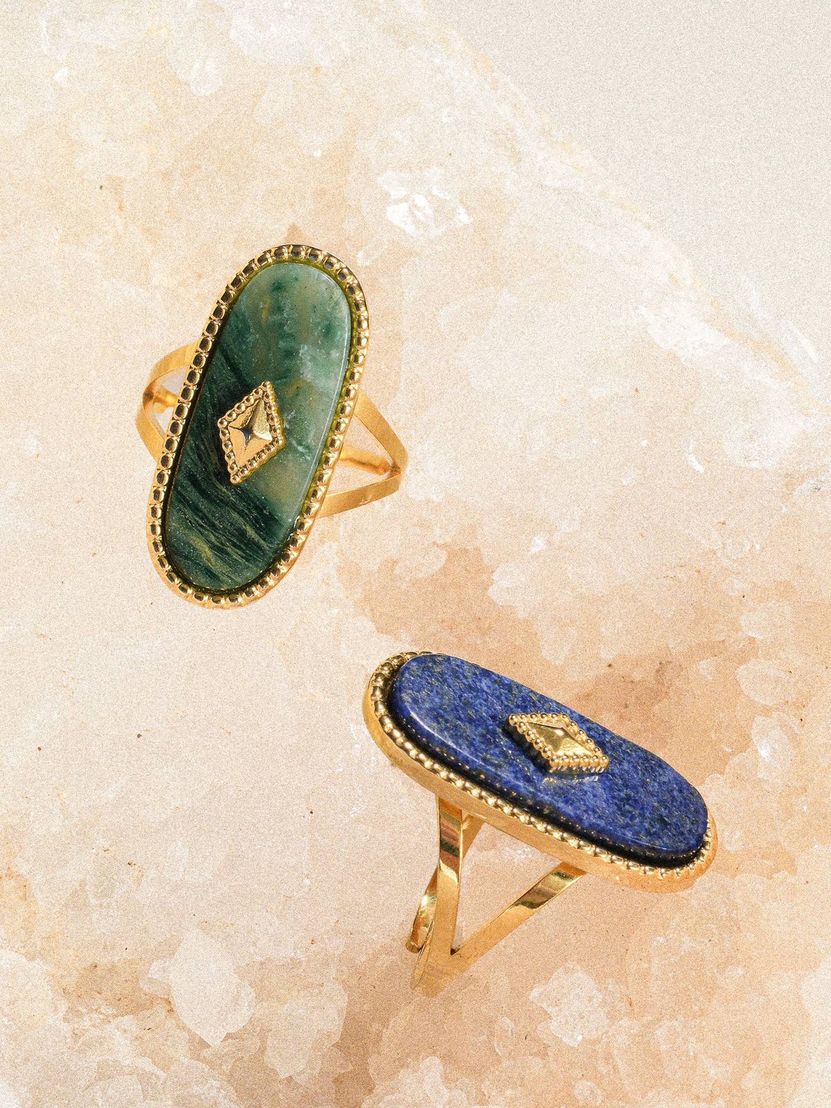 Dakota Non Tarnish Adjustable Ring with Natural Stone | Green