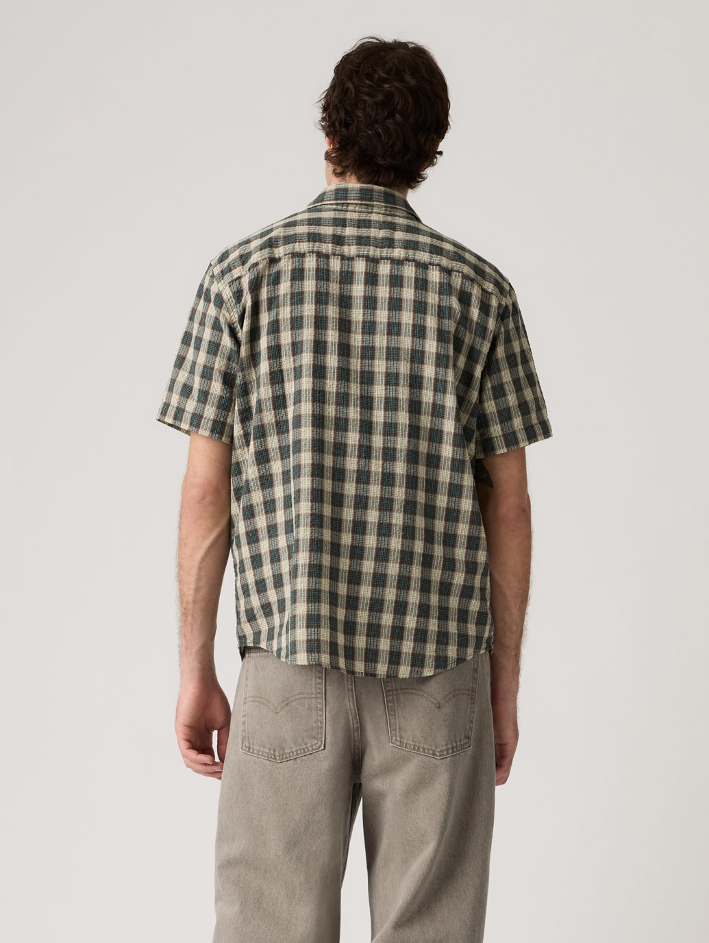Short-Sleeve Authentic Button-Down Shirt | Xavier Plaid Ponderosa Pine — rear fit
