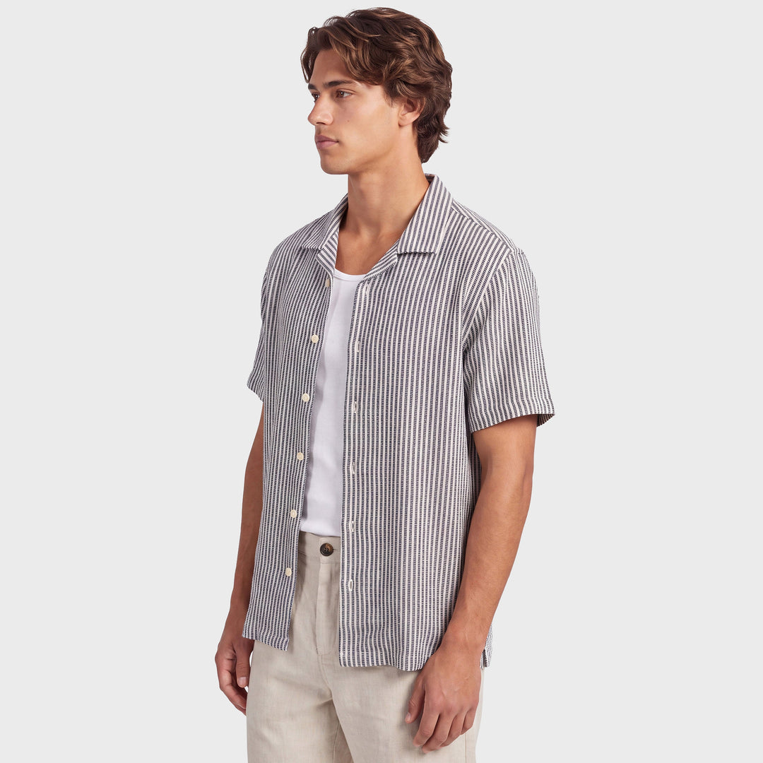 The Academy Brand Anderson Short Sleeve Shirt in Peacoat Navy/Off White, image 3