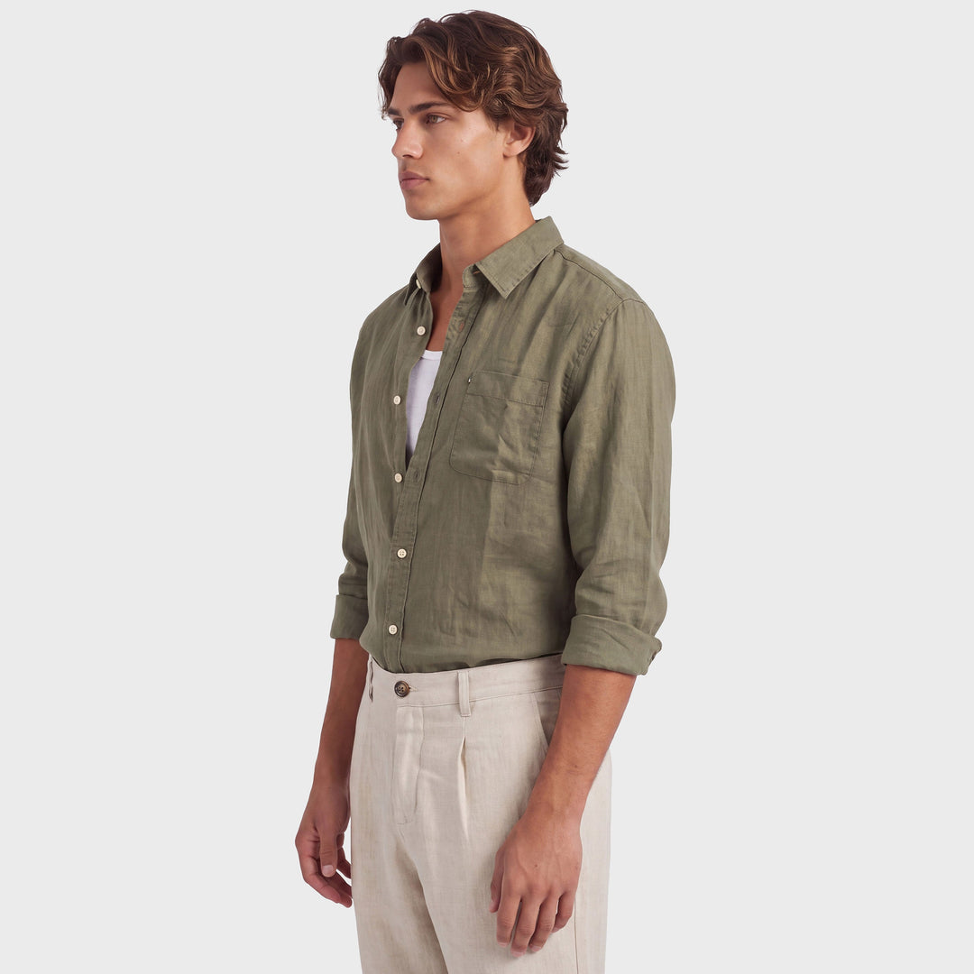 The Academy Brand Hampton Linen Shirt in Vetiver Green, image 3