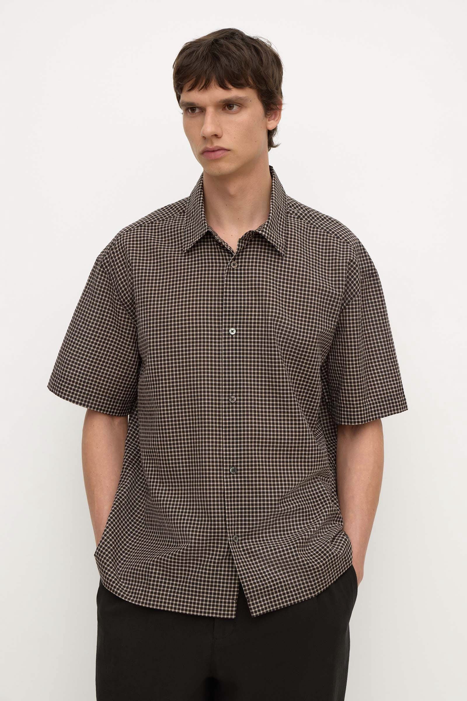 Assembly Label Alta Check Short Sleeve Shirt in Brown Black