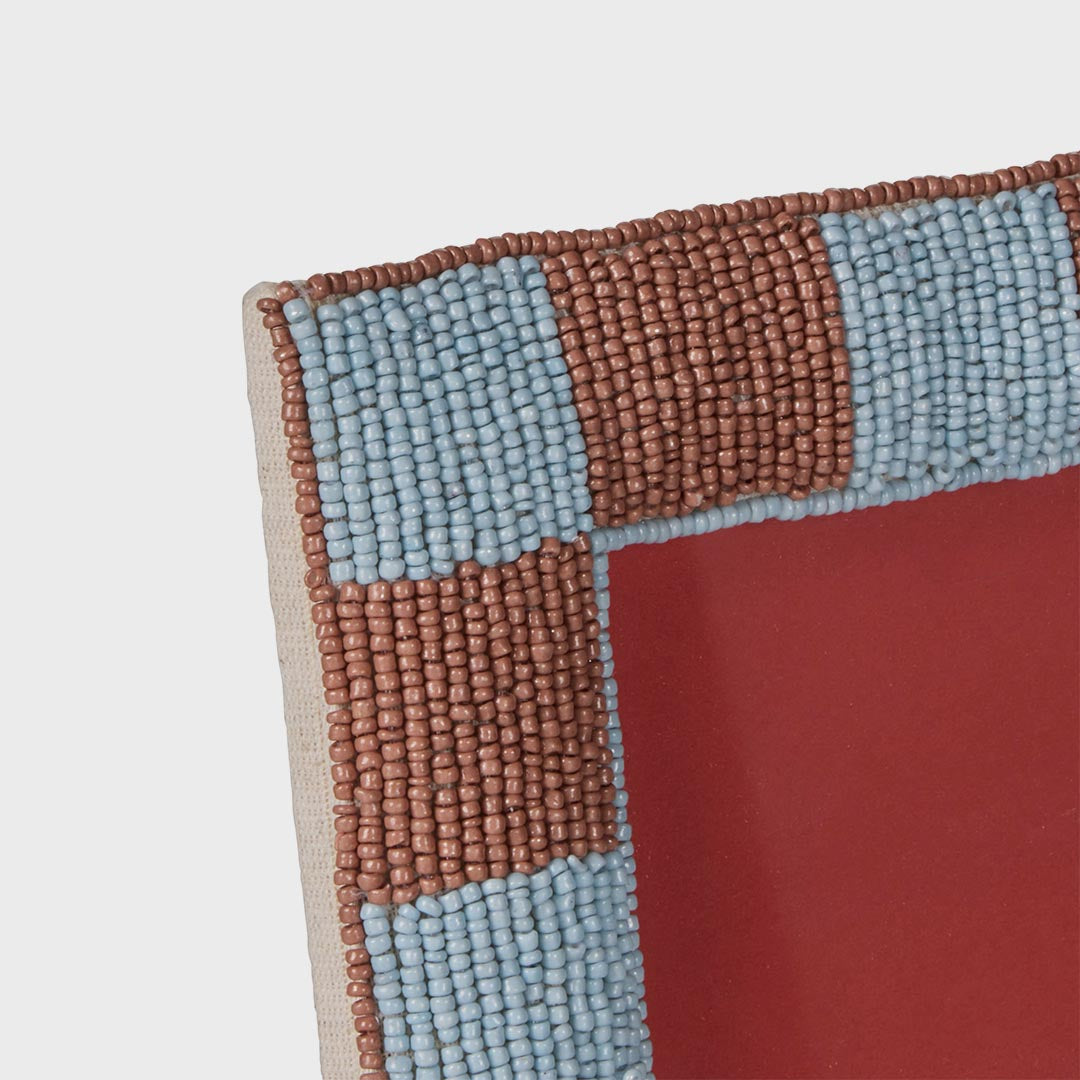 Beaded Check Photo Frame | Blue & Brown