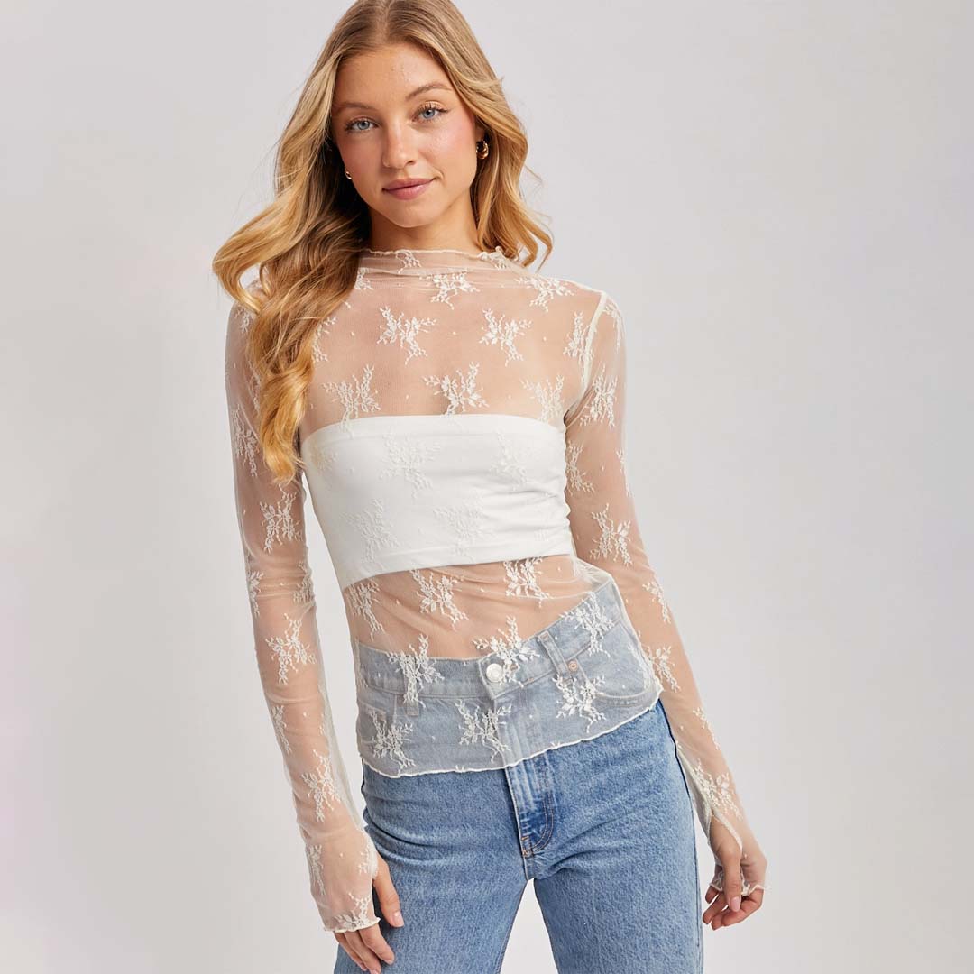 Floral lace Mesh Top | Ivory