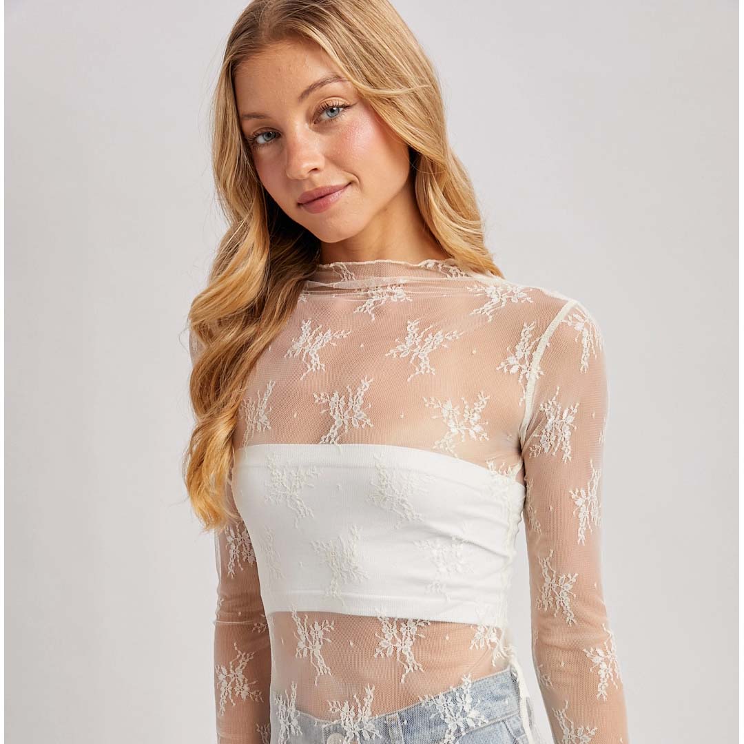 Floral lace Mesh Top | Ivory