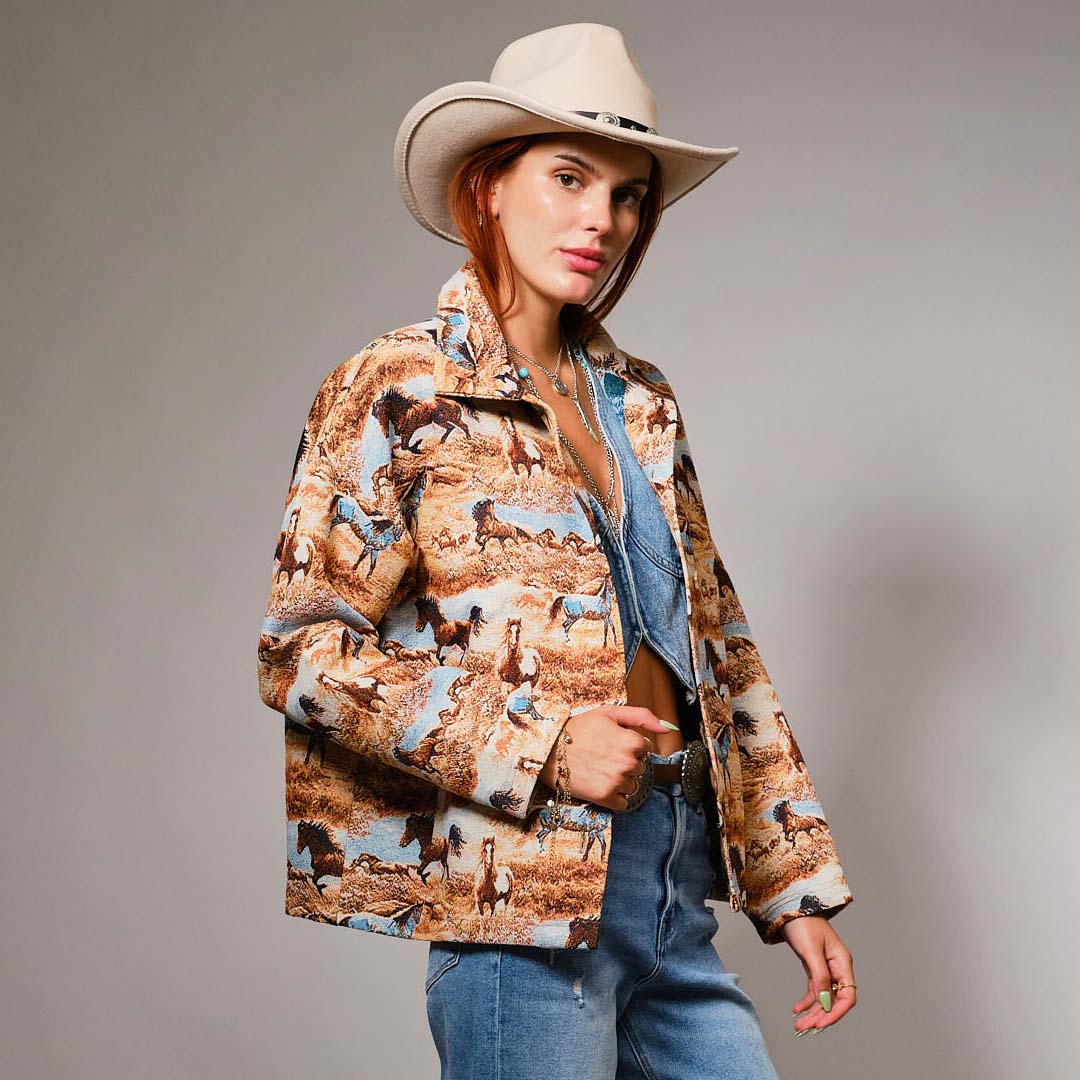 Button Front Jacquard Jacket | Western Pattern