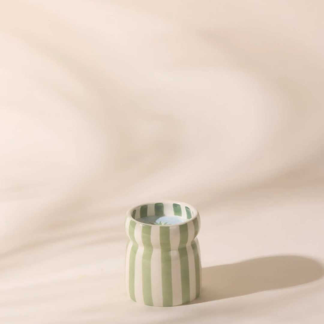 Cabana 6.5oz Sage Stripped Ceramic Candle | Bora Bora
