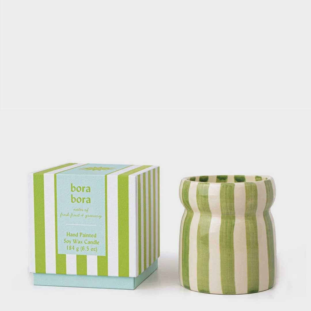 Cabana 6.5oz Sage Stripped Ceramic Candle | Bora Bora