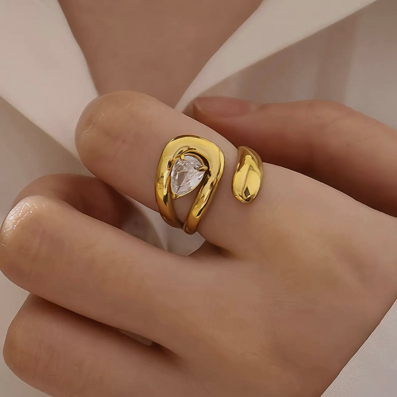 Ronnie 18K Gold Non-Tarnish Wrap CZ Ring | Yellow Gold