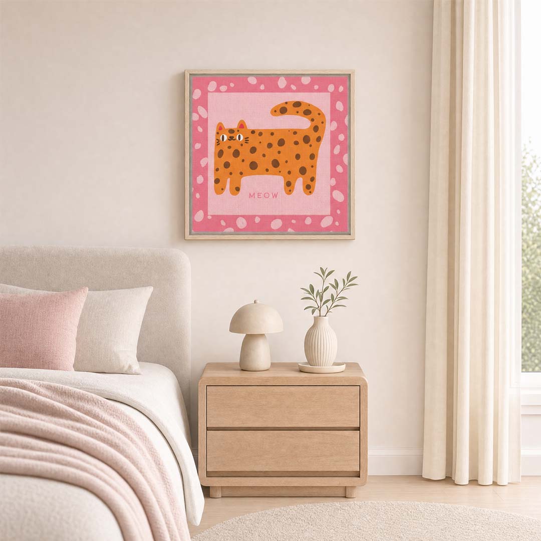 Meow Framed Canvas | Cat Wall Art