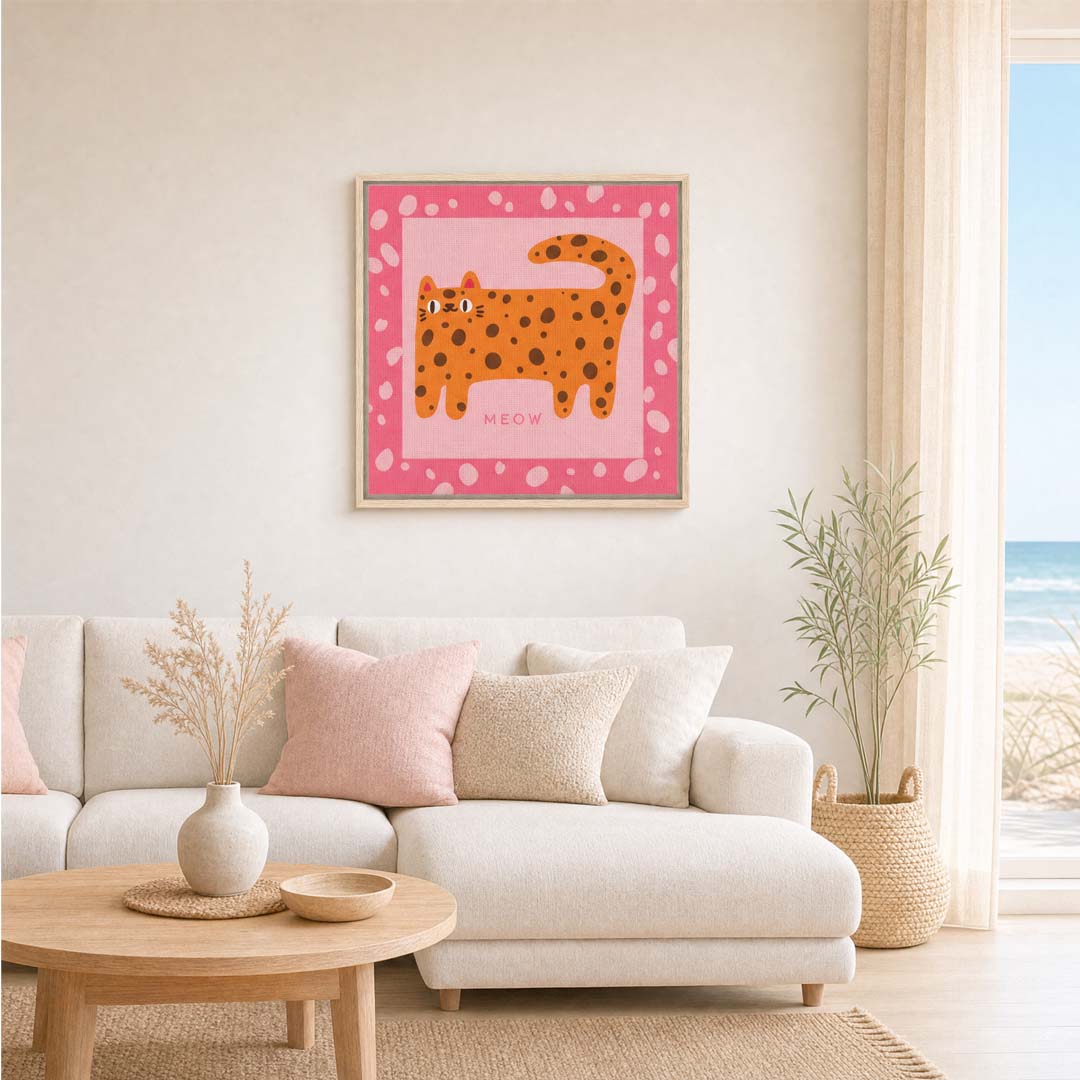 Meow Framed Canvas | Cat Wall Art