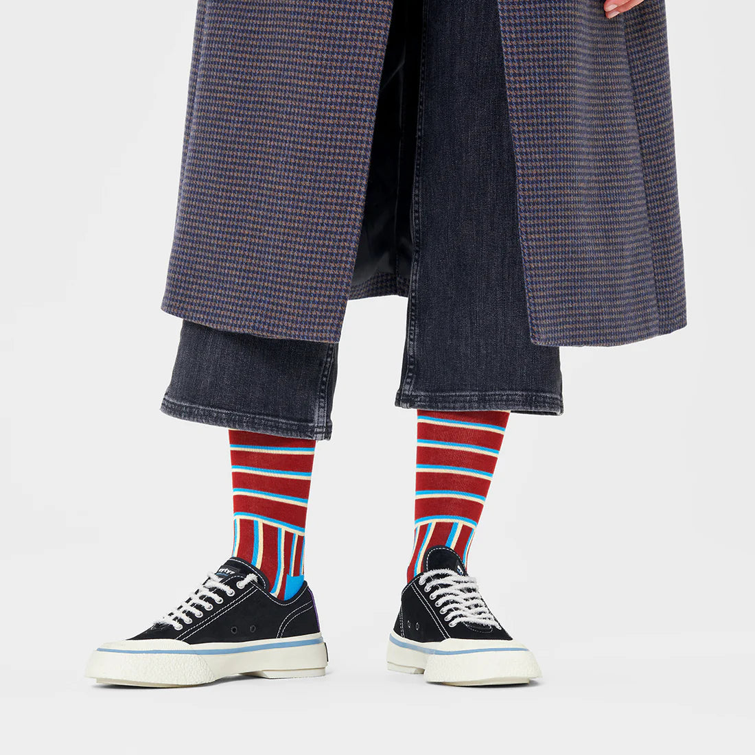 Blocked Stripe Sock (4500) | Maroon White Blue