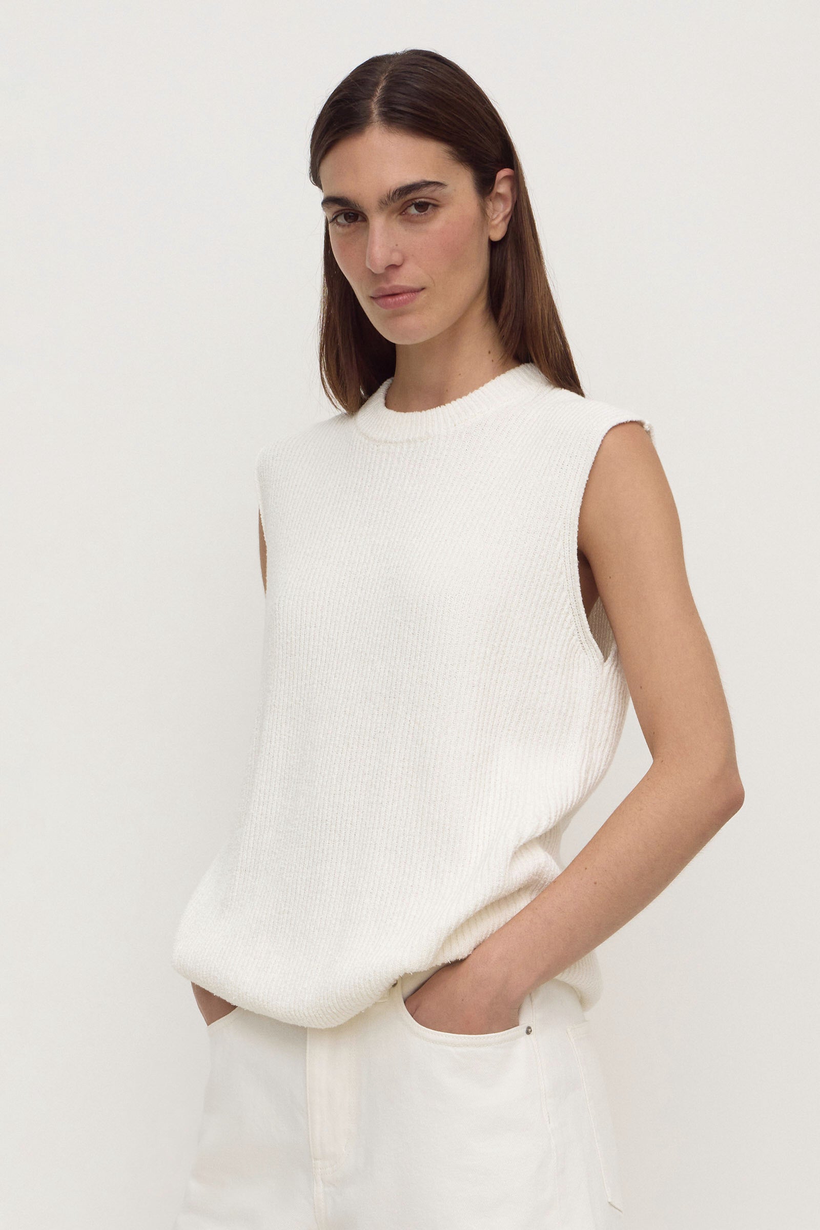 Assembly Label Hannah Cotton Boucle Tank in Cream
