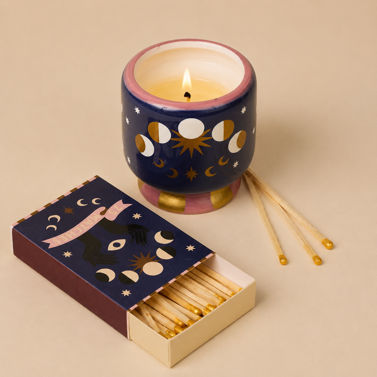 Adopo 8oz Mermaid & Moon Ceramic Candle | Ginger & Teak