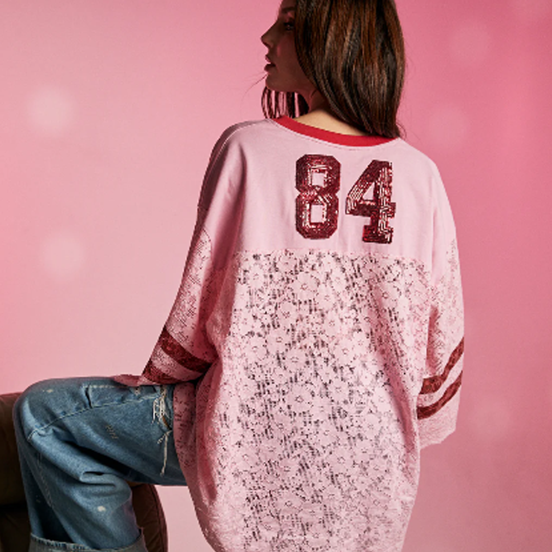 Lace Varsity Jersey | Pink