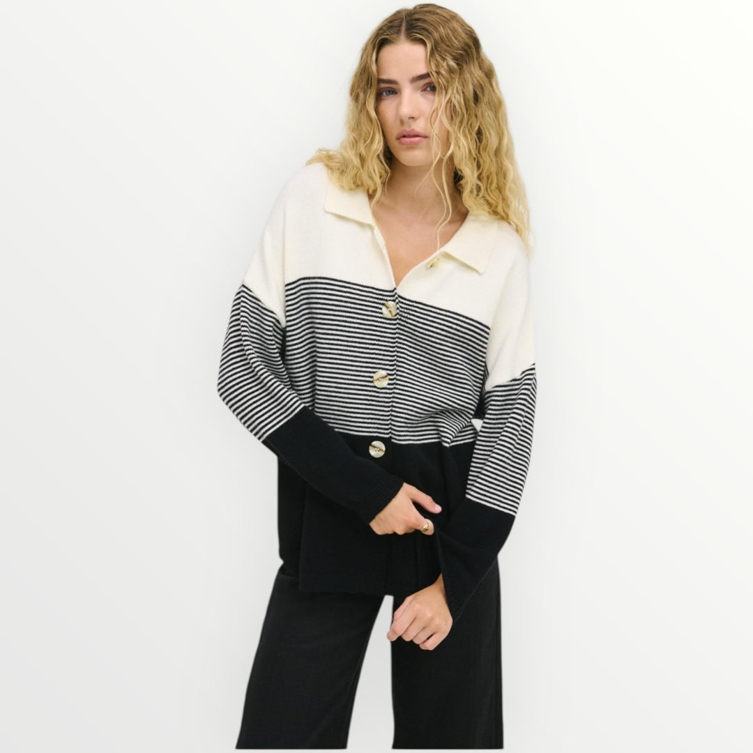 STRIPE KNIT SHIRT | BLACK & CREAM