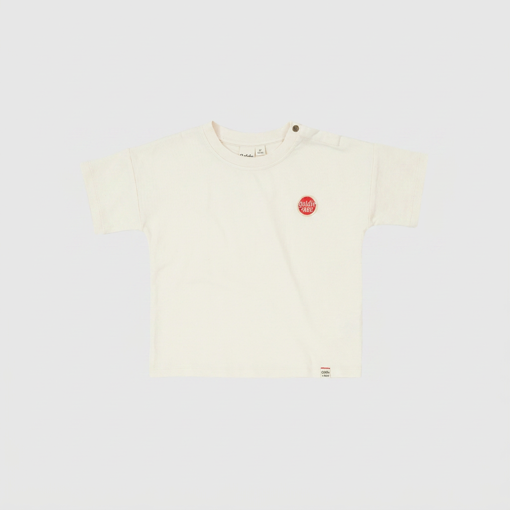 Essential Logo T-Shirt Antique White flatlay on ebebeb background
