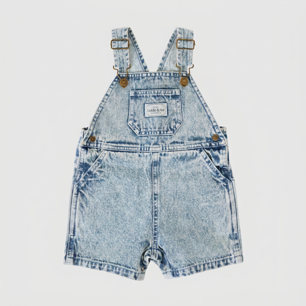 Burton Vintage Washed Denim Overalls flatlay on ebebeb background