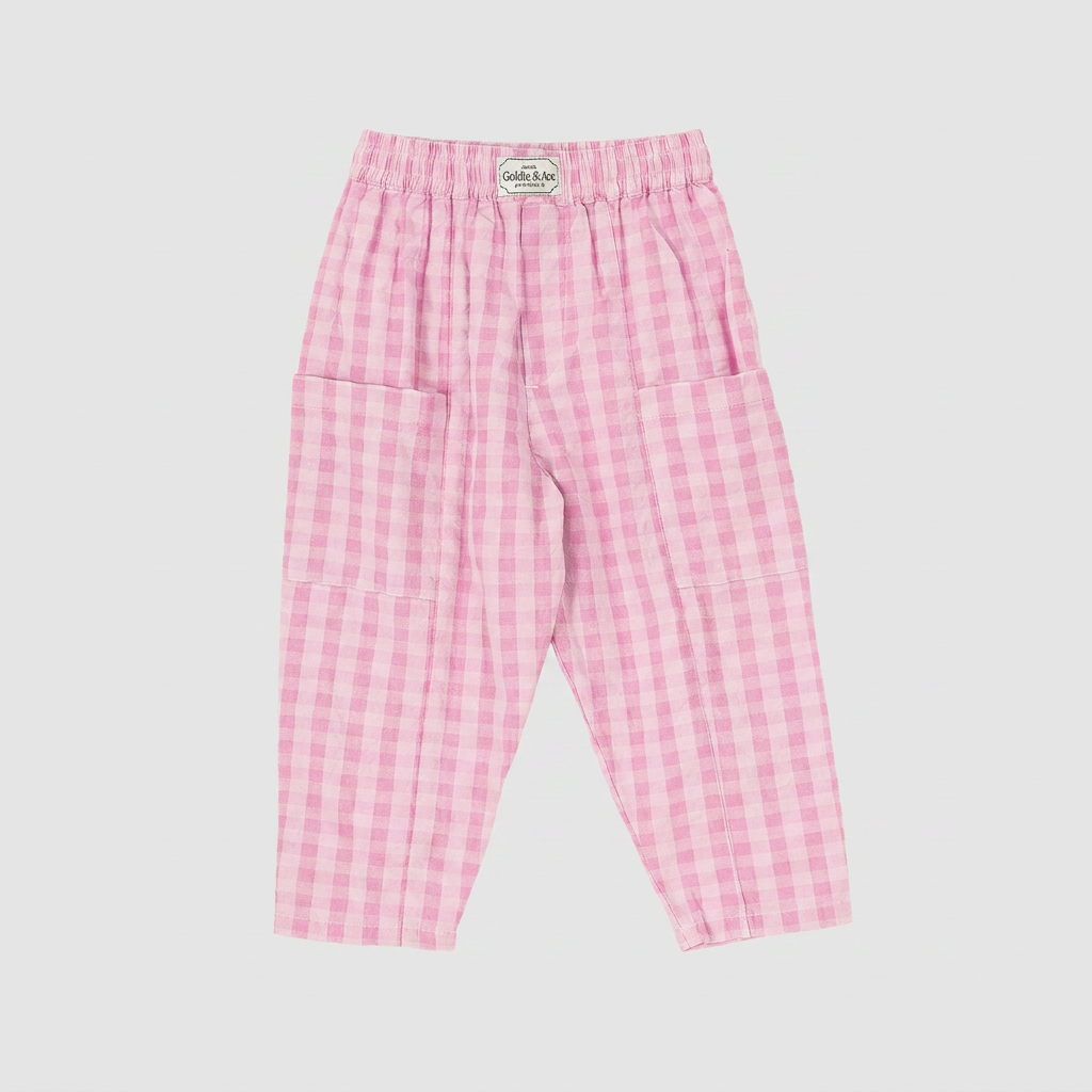Lightweight Gingham Kit Pocket Pant flatlay on ebebeb background