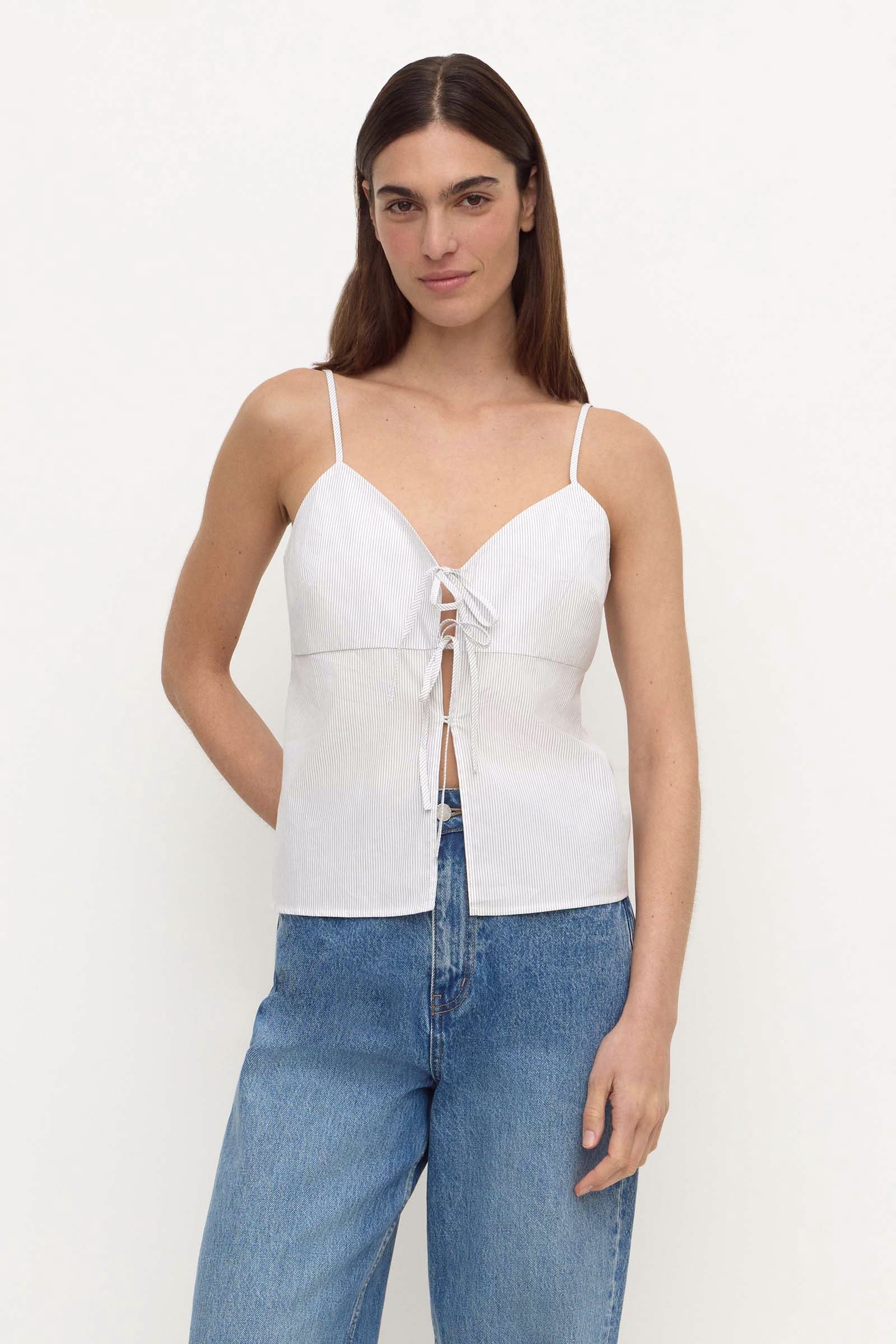 Assembly Label Ruth Cotton Tie Top in Blue Stripe