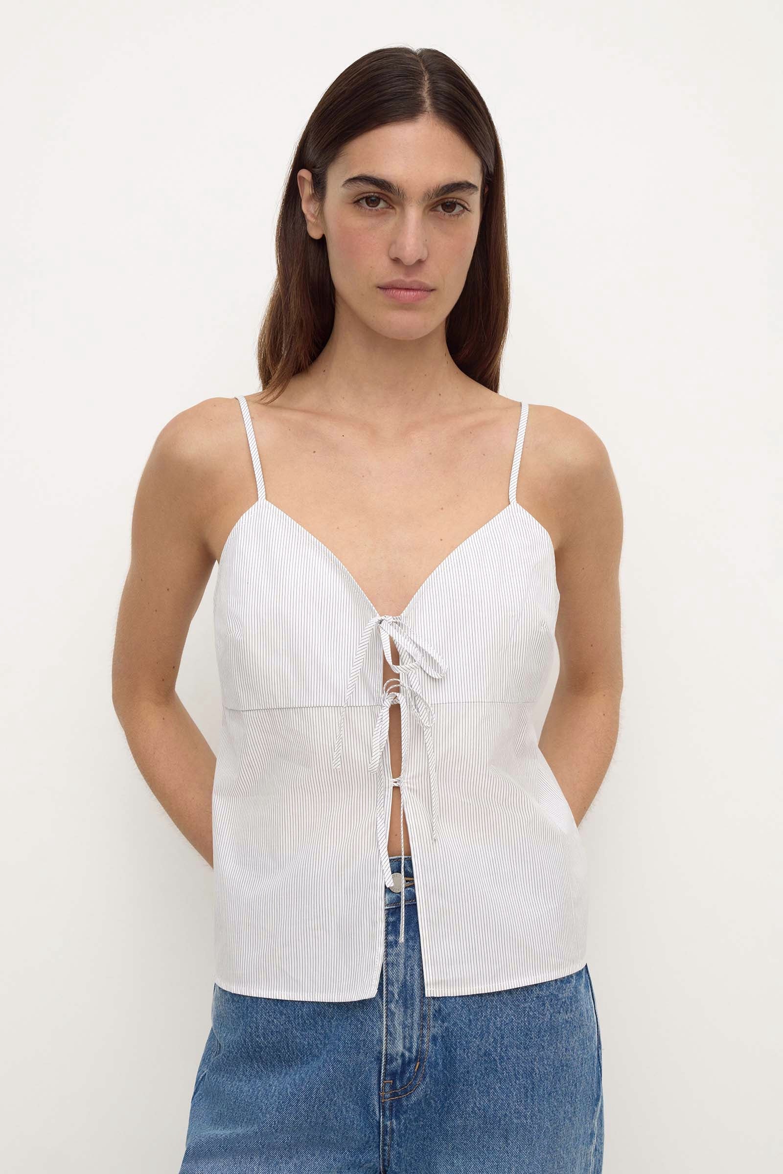 Assembly Label Ruth Cotton Tie Top in Blue Stripe