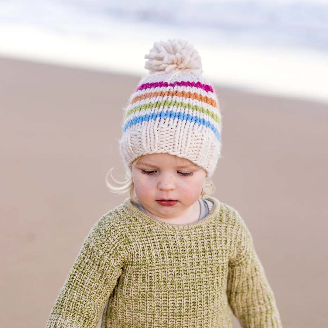 RAINBOW STRIPE BEANIE - NATURAL