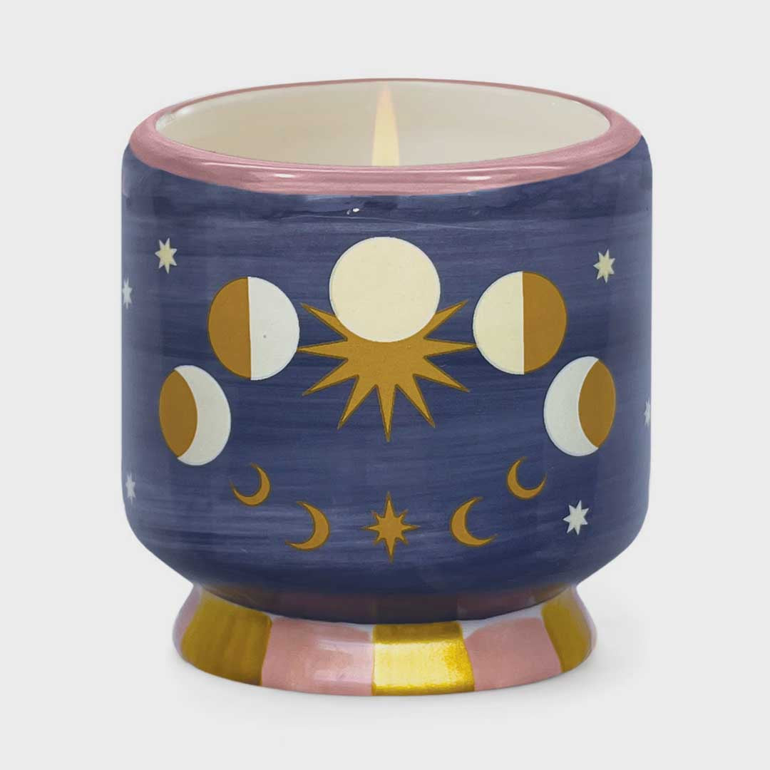 Adopo 8oz Handpainted "Moon Phases" Ceramic Candle | Jasmine & Rose